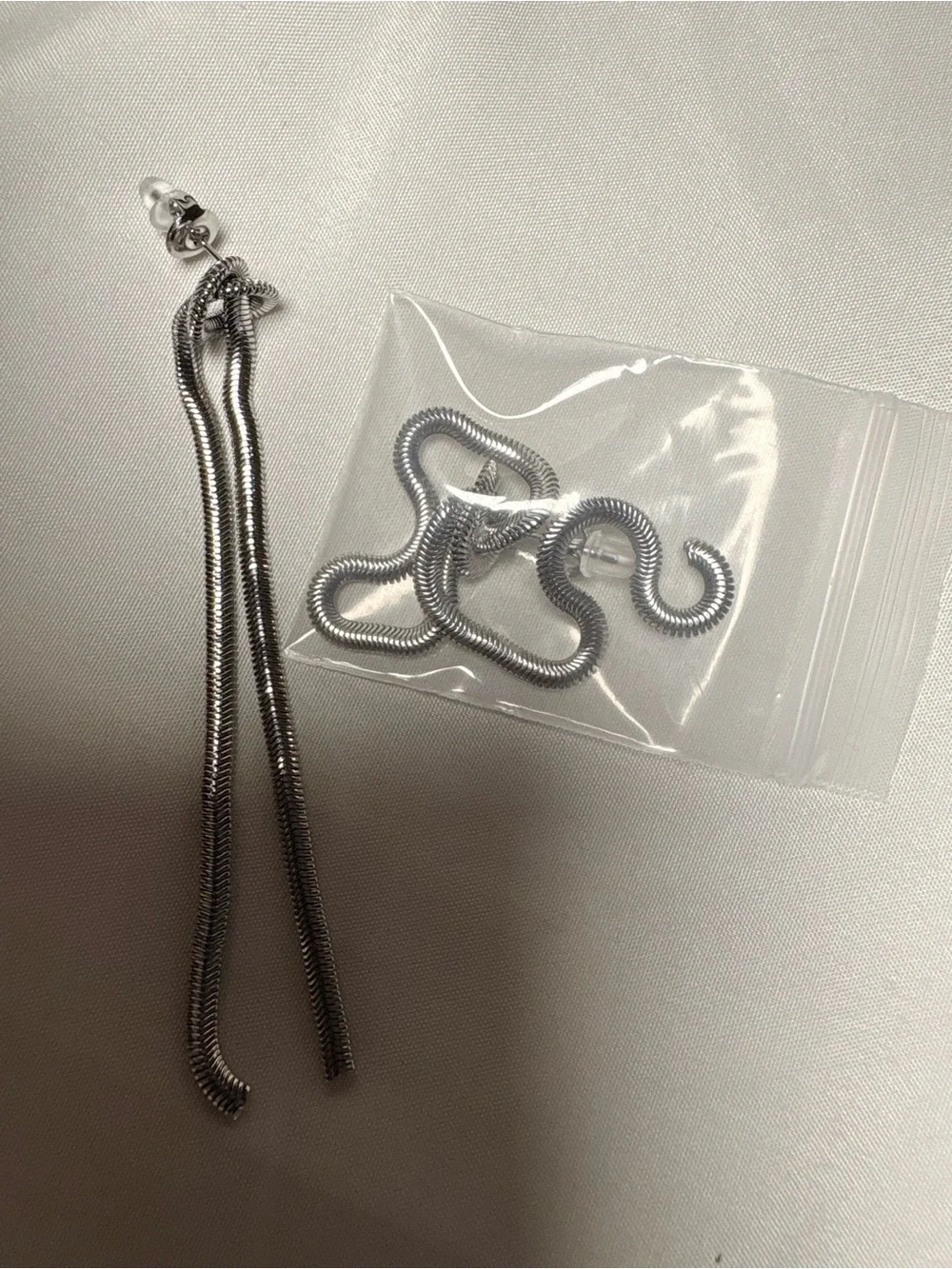 Silver Snake Chain Earrings and Extra Snake Chain Links - Women Accessories